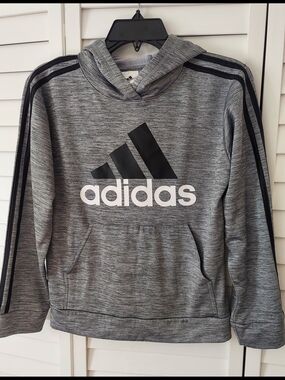 Adidas Gray Logo Hoodie with Black Stripes